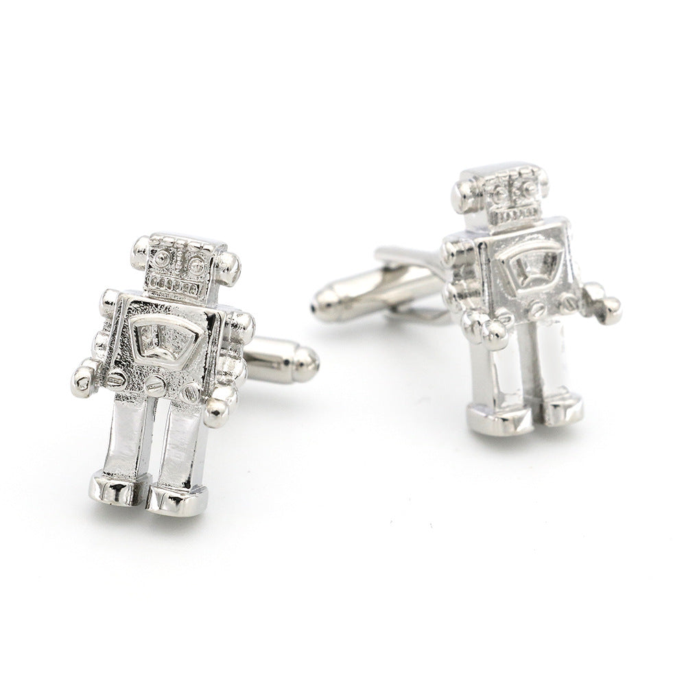 Fashiondy Men’s Silver Robot Cufflinks for French Cuff Shirts