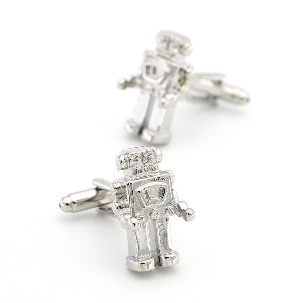 Fashiondy Men’s Silver Robot Cufflinks for French Cuff Shirts