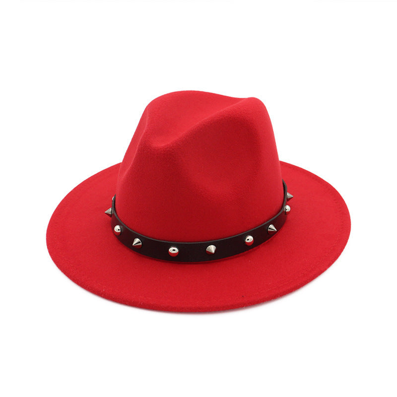 Fashiondy Men’s Woolen Top Hat with Rivet Design