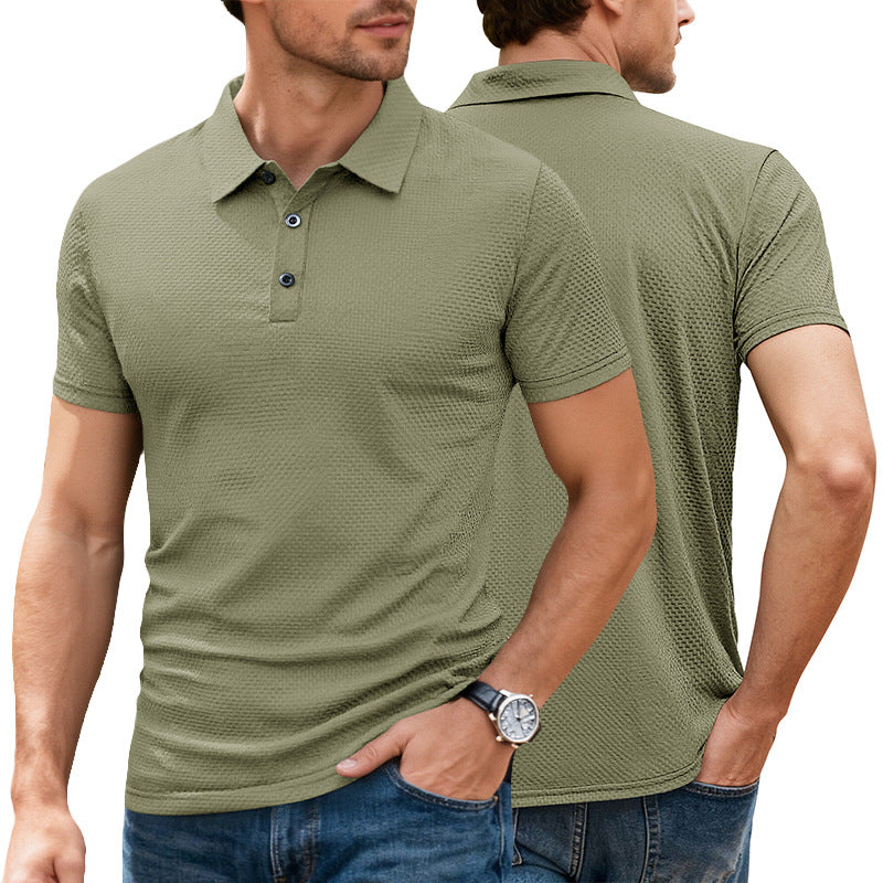 Mens Cool-Feel Short-Sleeve Lapel Button T-Shirt