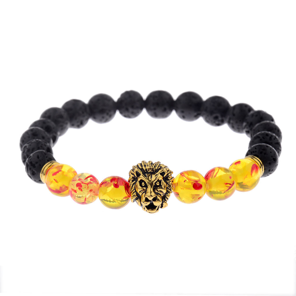 Fashiondy Men’s Black Lava Stone Lion Head Bracelet