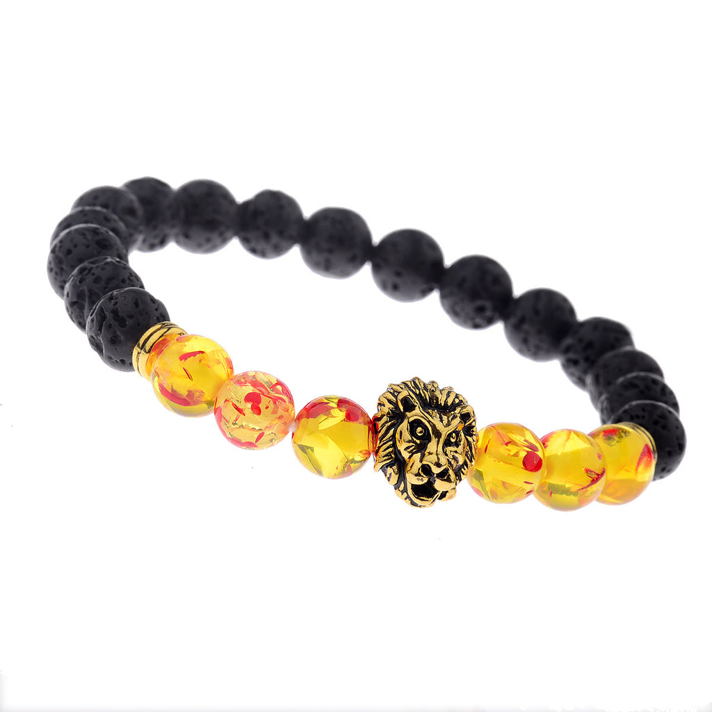 Fashiondy Men’s Black Lava Stone Lion Head Bracelet